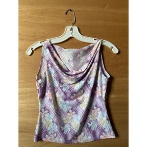 vtg Rave Women S Purple Floral Drape Neck Sleeveless Top Size L